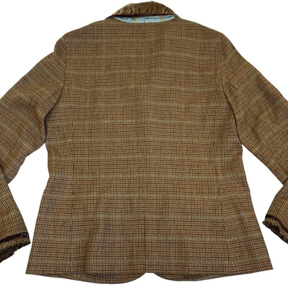 J. Jill Wool Blend Plaid Tweed Blazer w Velvet Trim Y2K Academia Preppy Sz 8 - Picture 13 of 16